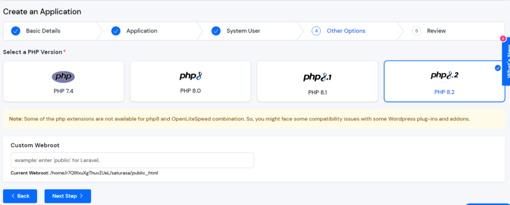 Select a PHP Version