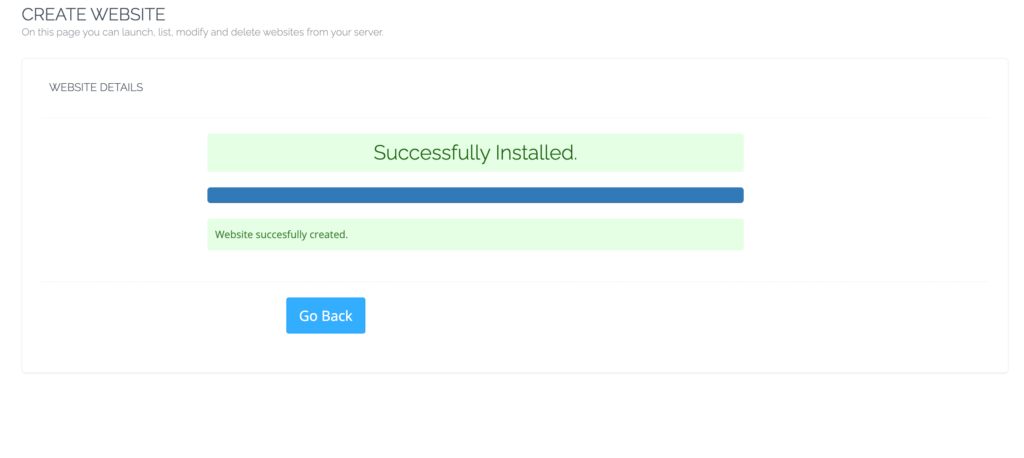 Create New Website CyberPanel Successfully