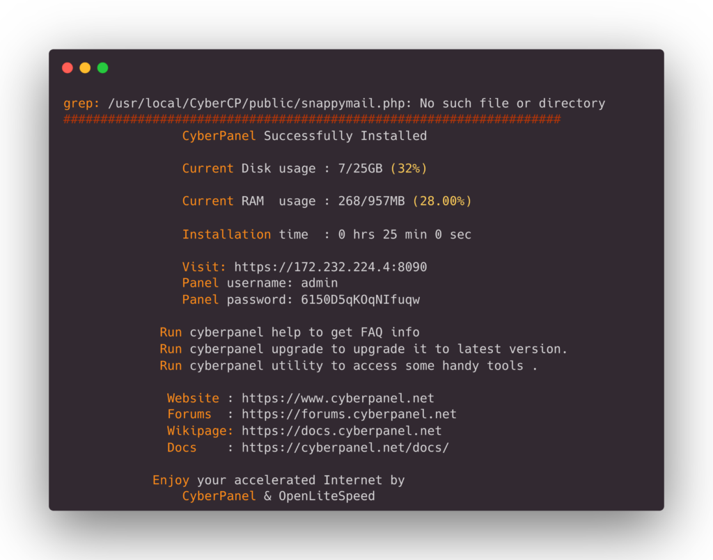 Cyberpanel Successfull Installed